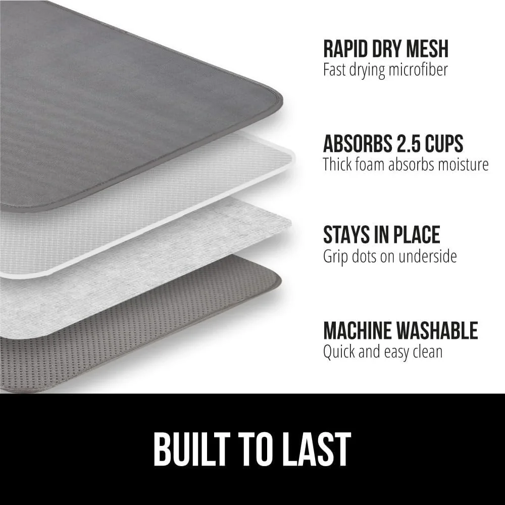 GORILLA GRIP Dish Drying Mat 18x24in Microfiber Gray